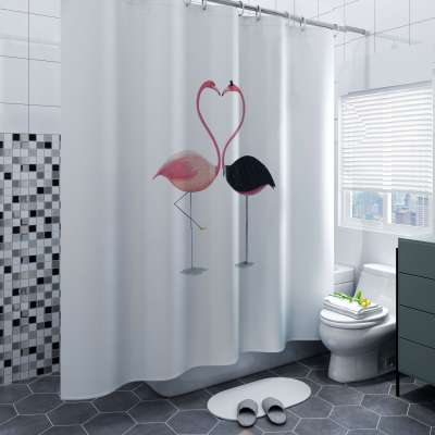 Flamingo Polyester luxury bath shower curtain printing waterproof shower curtain with hooks set